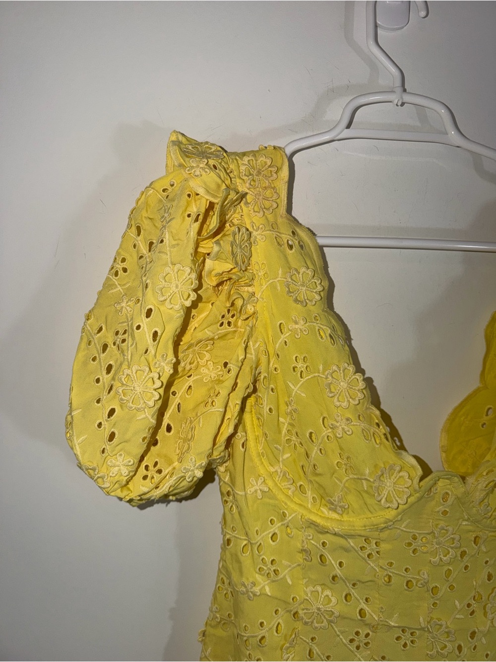 For Love & Lemons Natalia Eyelet Puff Sleeve Mini Dress In Yellow small - Picture 8 of 13